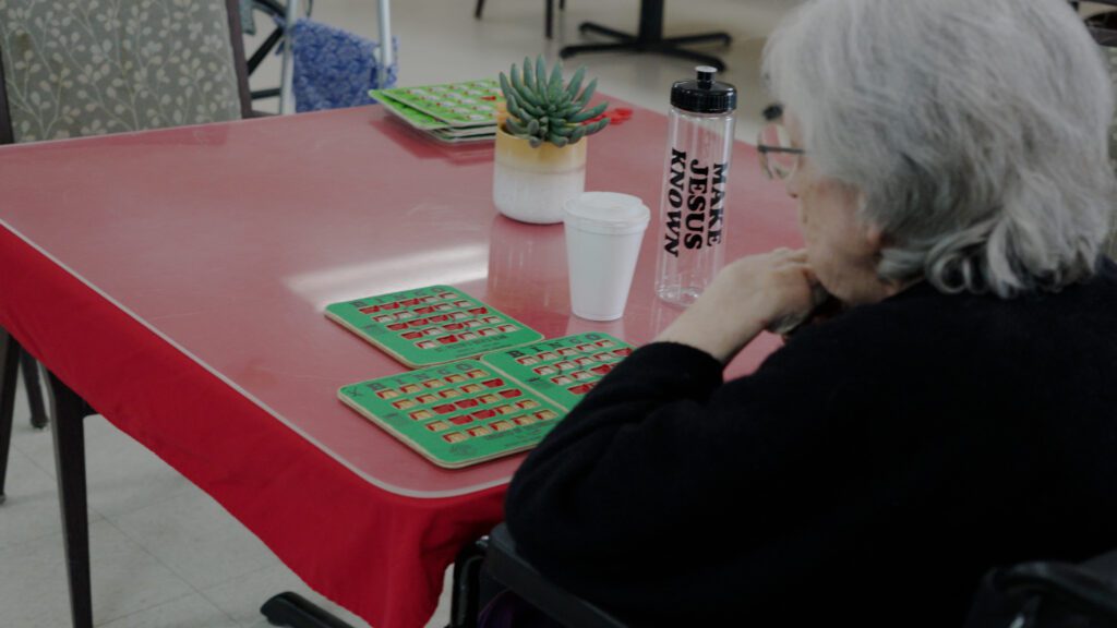 A bingo game at a skilled nursing facility