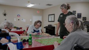 A bingo game at Pioneer a skilled nursing facility